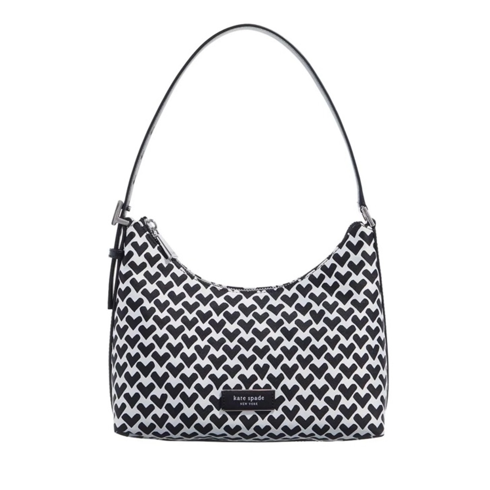 #63. Kate Spade Sam Icon Modernist Hearts Jacquard Shoulder Bag, Cream Black,NWT - Picture 3 of 15